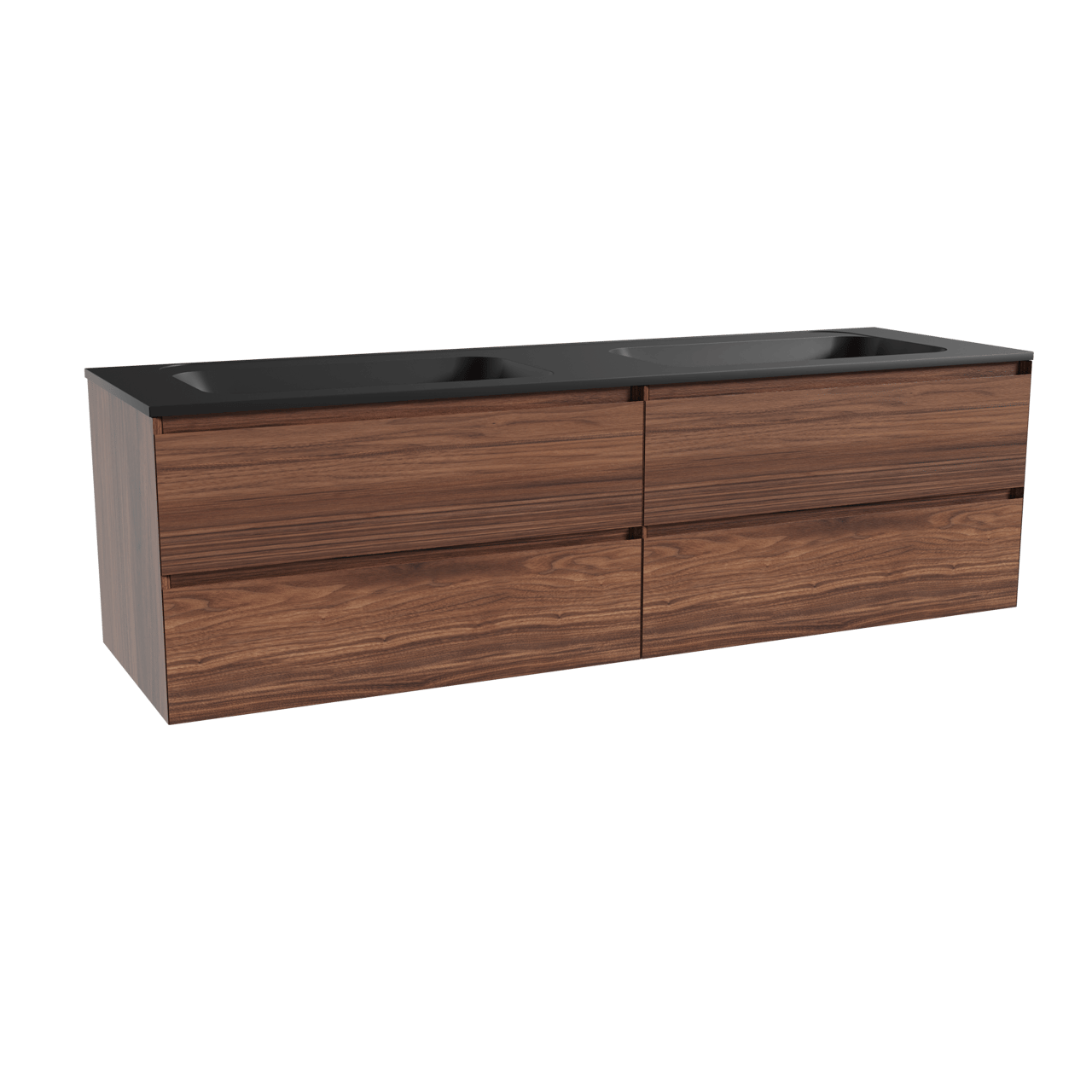 Balmani Mitra meuble salle de bains suspendu 180 x 55 cm noyer avec Tablo Strada double vasque en marbre composite noir mat