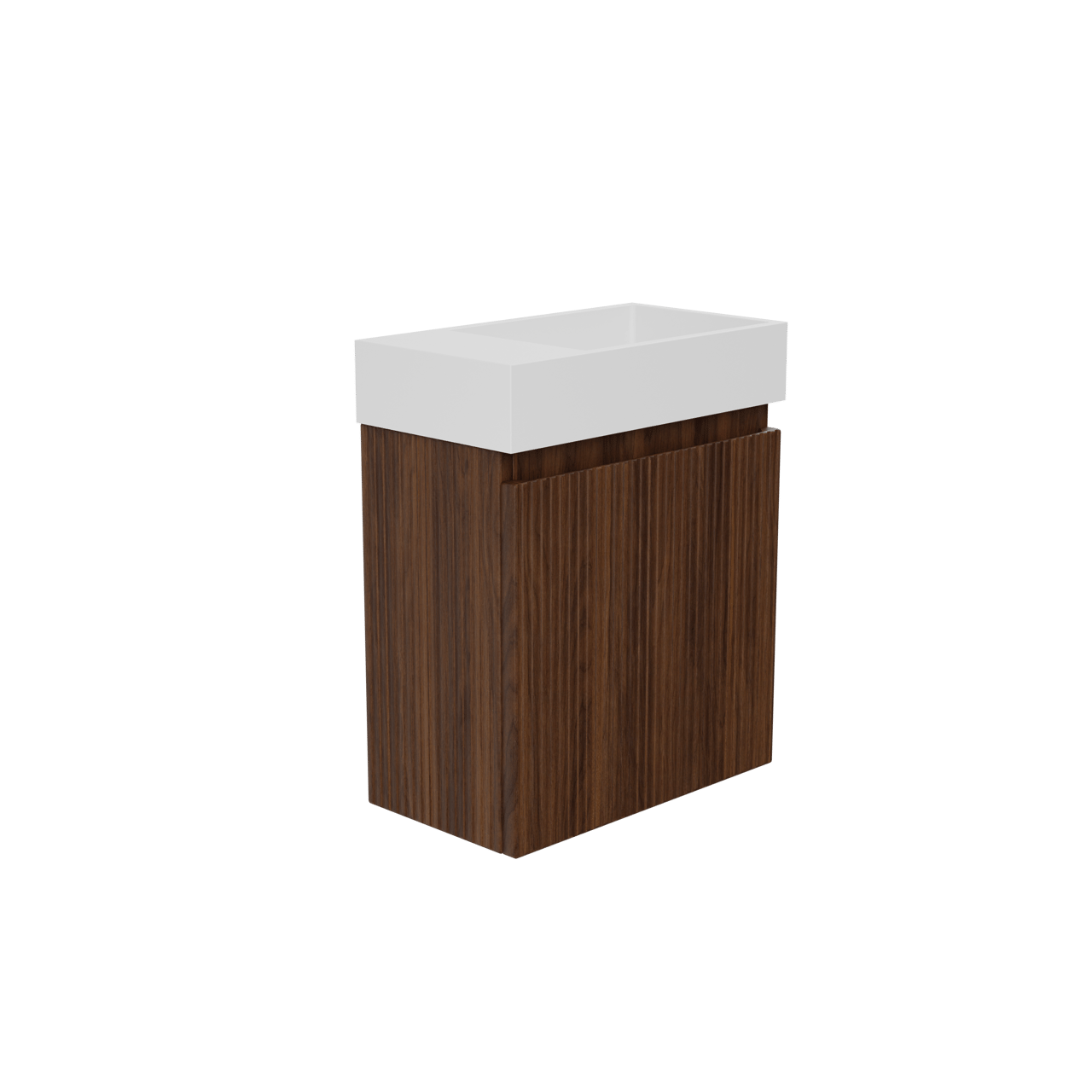 Storke Ribs zwevend toiletmeubel 40 x 22 cm notenhout met Fada wastafel in mat witte solid surface