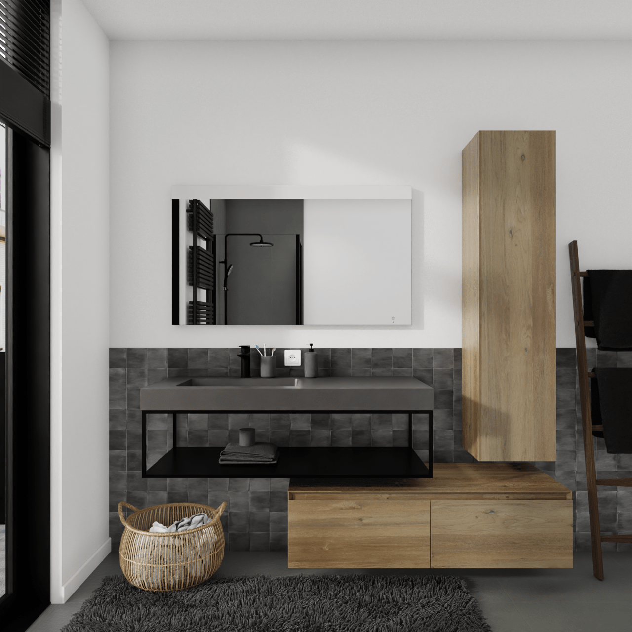 Storke Edge Modulo zwevende wastafelonderkast 120 x 48 cm ruw eiken 2 lades