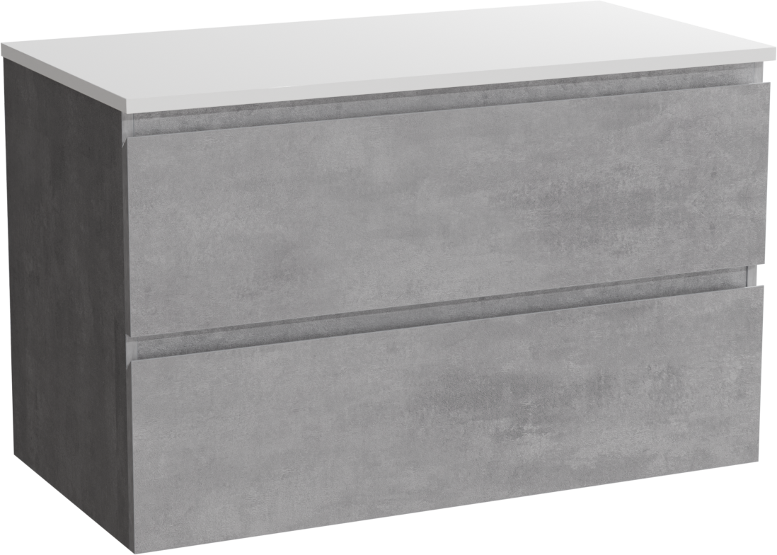 Linie Lado zwevend badkamermeubel 90 x 46 cm beton donkergrijs met Lado enkel tablet in composietmarmer mat wit