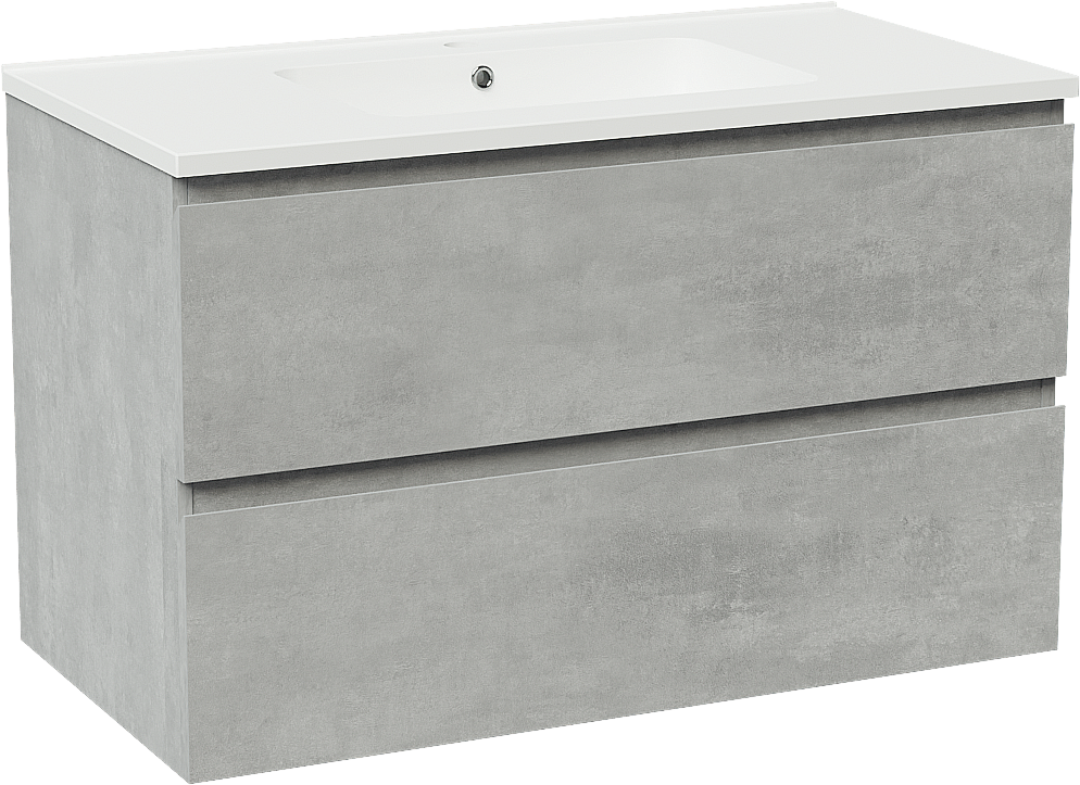 Linie Lado hängendes Möbelstück Set: 90 x 46 cm, Beton dunkelgrau, mit Vano Einzelwaschtisch, Marmorkomposit Weiß matt