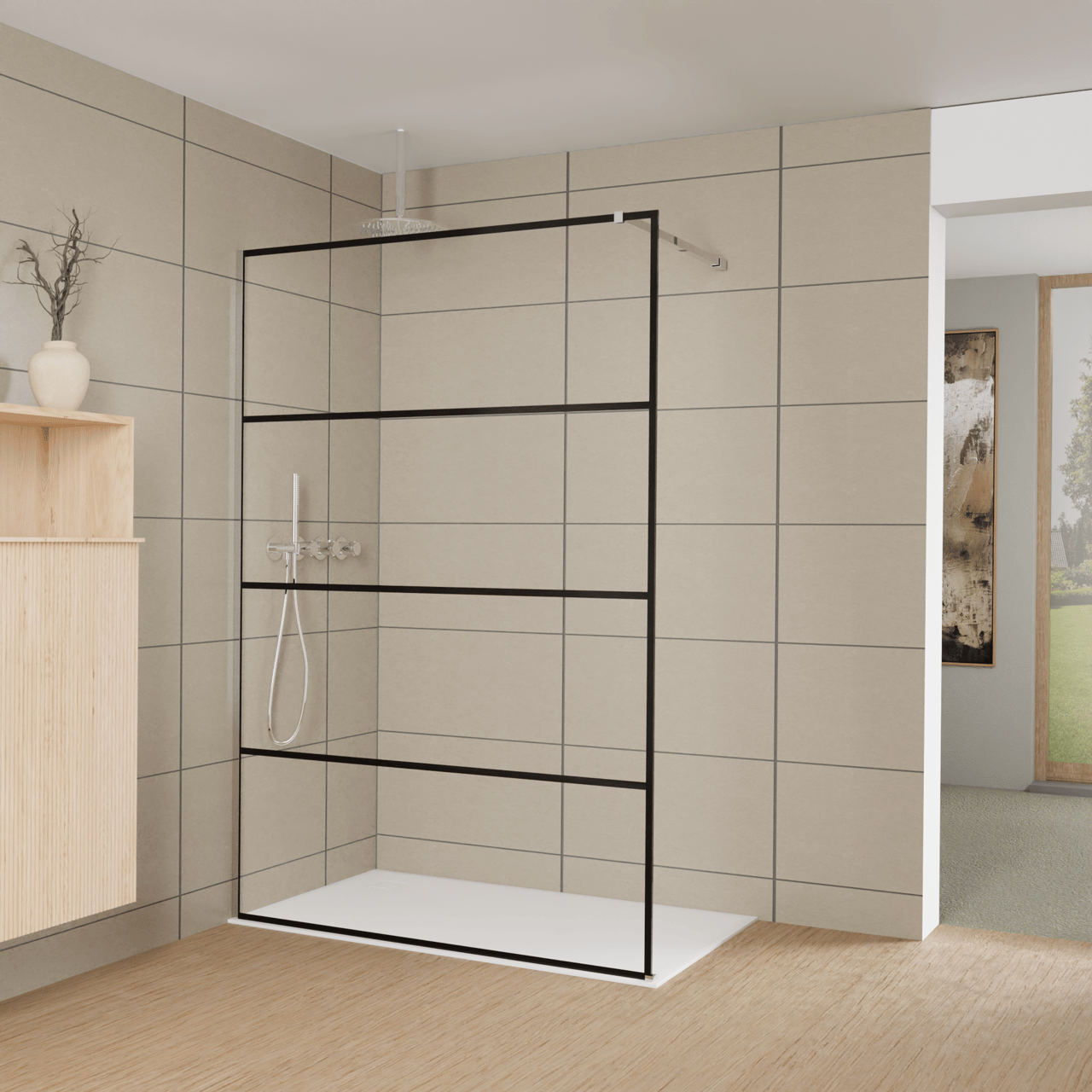 Balmani Modular Walk-In Dusche: 140 x 200 cm, Lined, inklusive Coating, Profil Chrom glänzend