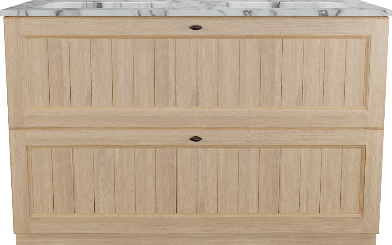 Balmani Lemon staand badkamermeubel 135 x 55 cm, fineer natuur eik met Tablo Arcato dubbele wastafel in carrara