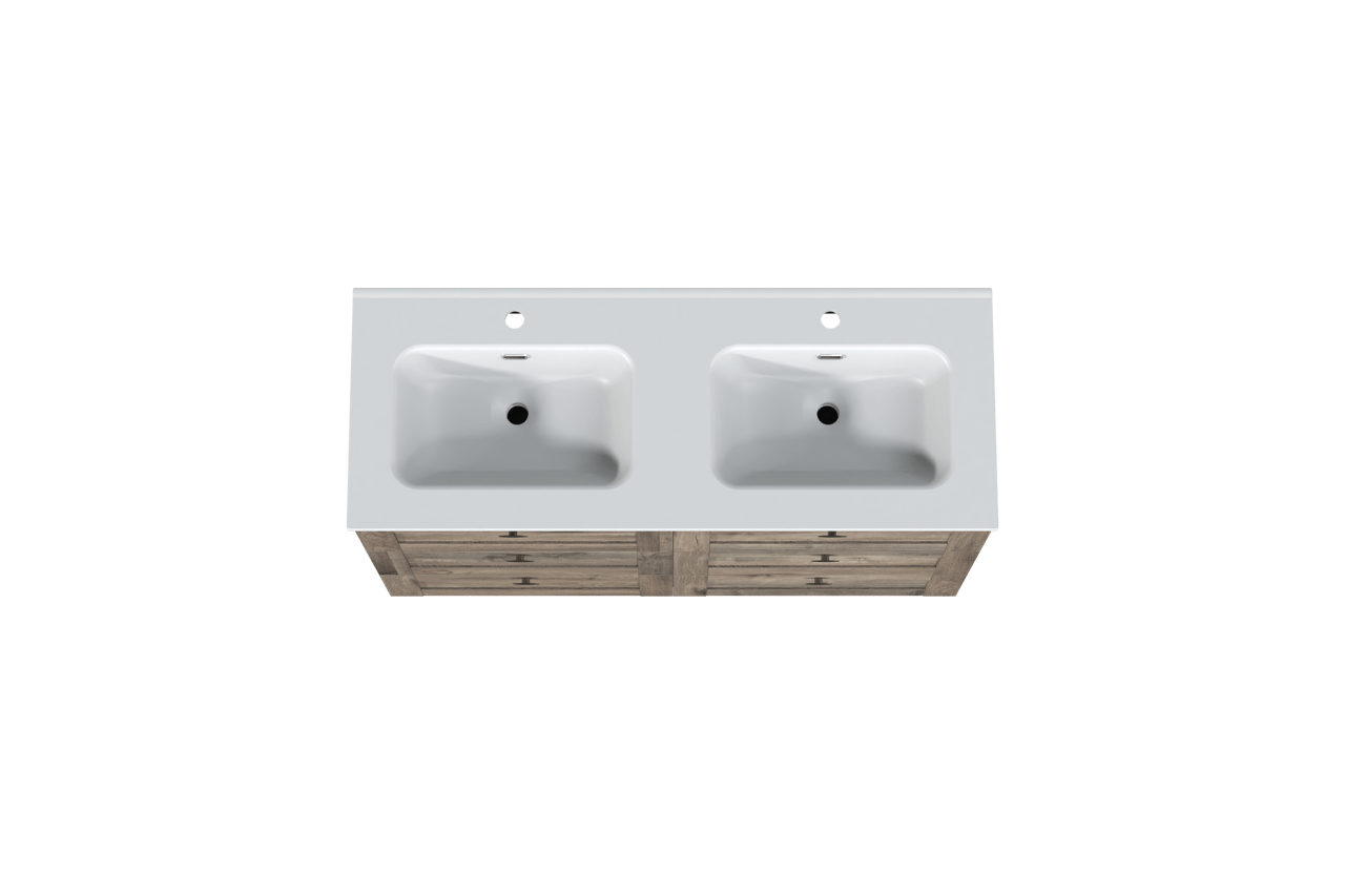 Linie Classo freistehendes Möbelstück Set: 120 x 46 cm, Graue Eiche, mit Baro Doppelwaschtisch, Porzellan Weiß matt