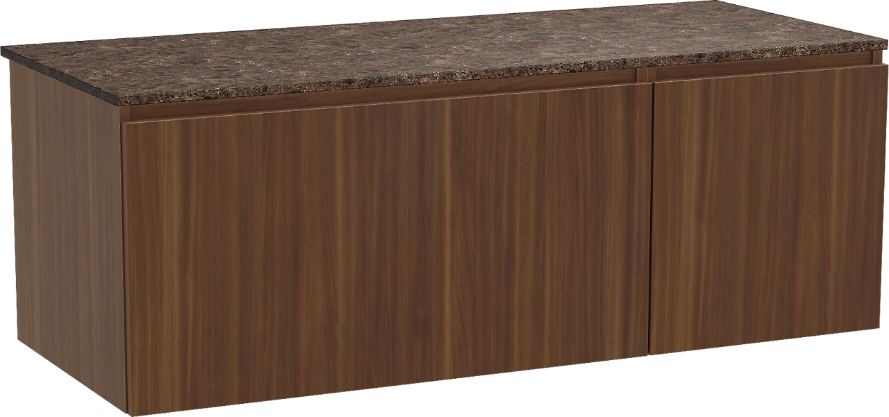 Balmani Sfera hängendes Möbelstück Set: 135 x 55 cm, Amerikanischer Nussbaum, mit Stretto Einzel- oder Doppel Waschtischplatte, Marmor Dark Emperador