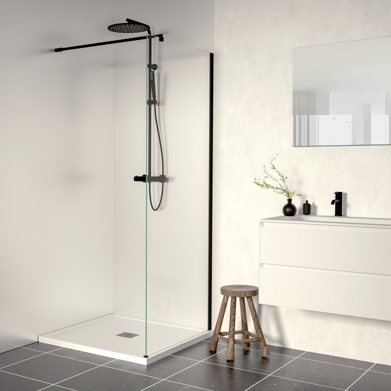 Linie Walk-In douche à l'italienne 90 x 200 cm verre transparent profil noir mat