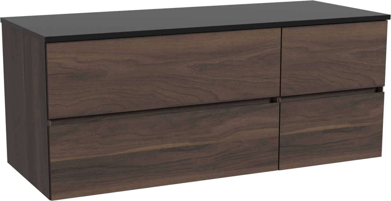 Storke Edge zwevend badkamermeubel 130 x 52 cm notelaar met Panton enkel of dubbel tablet in gepoedercoate mdf mat zwart