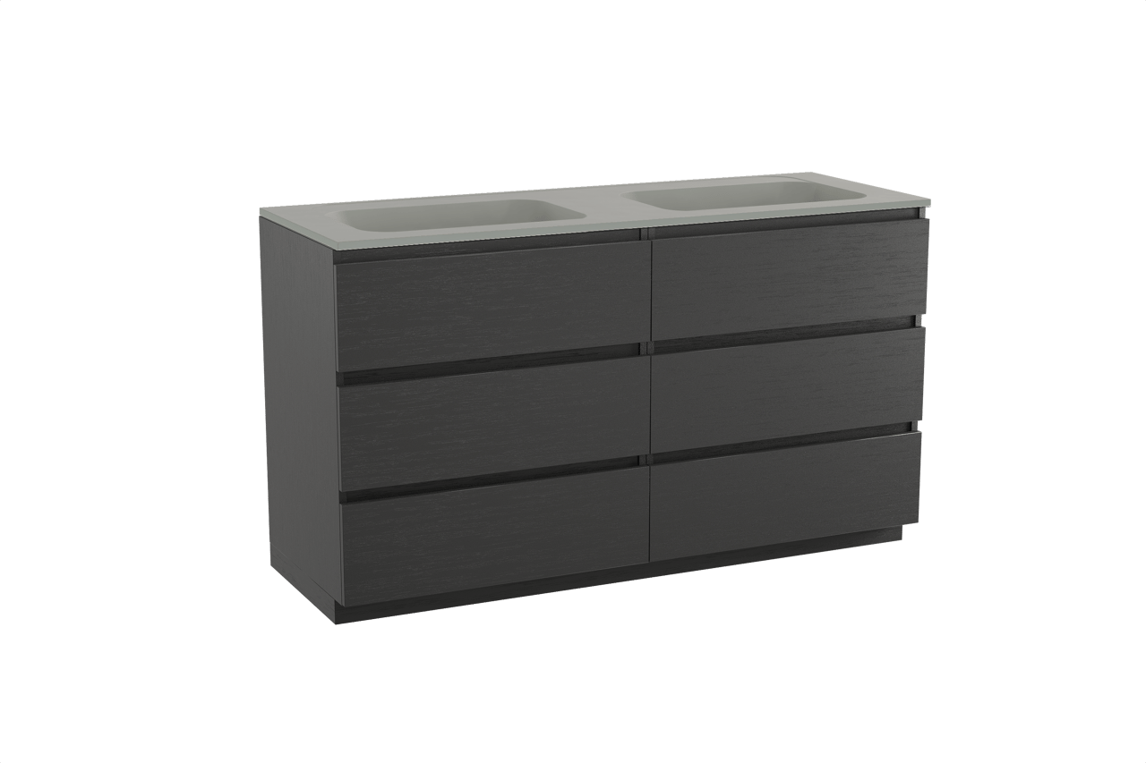 Balmani Lucida meuble salle de bains à poser 150 x 55 cm chêne noir avec Tablo Strada double vasque en marbre composite soie grise