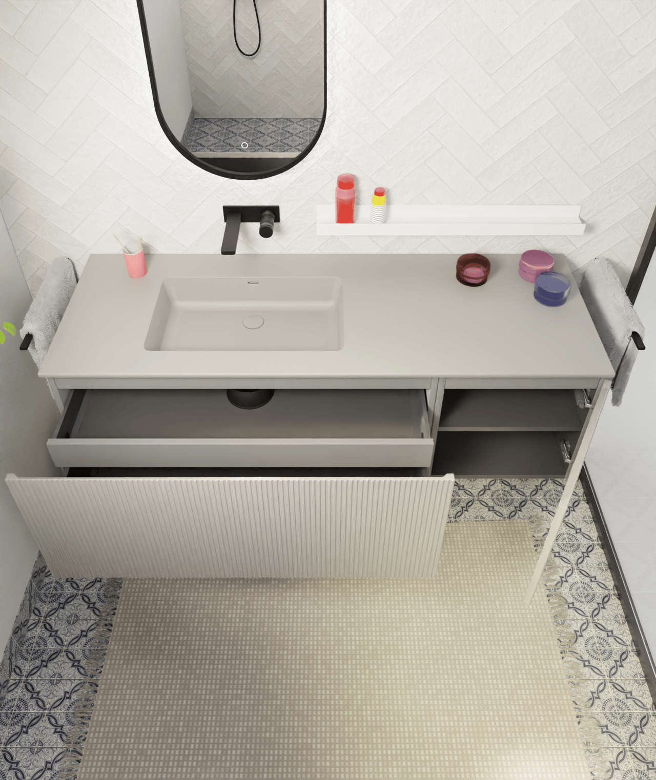 Storke Ribs meuble sous-vasque suspendu 45 x 52 cm soie grise