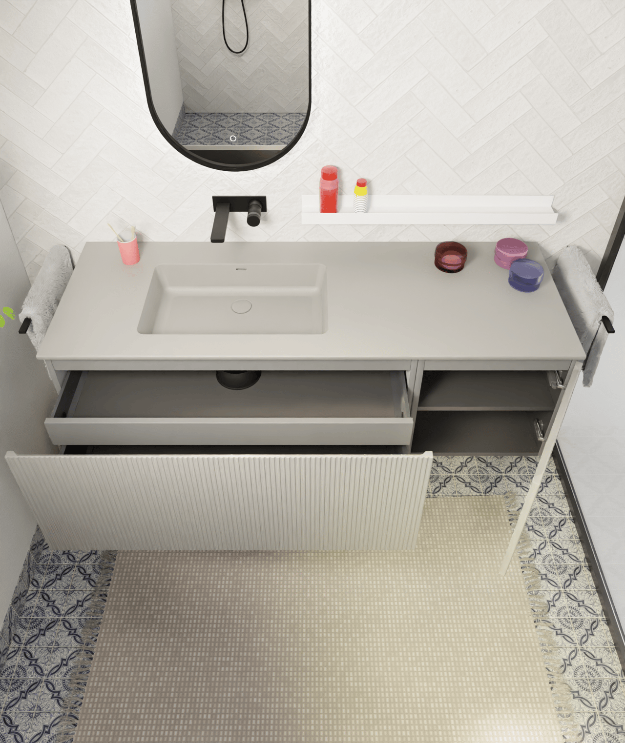 Storke Ribs zwevende wastafelonderkast 45 x 52 cm zijdegrijs