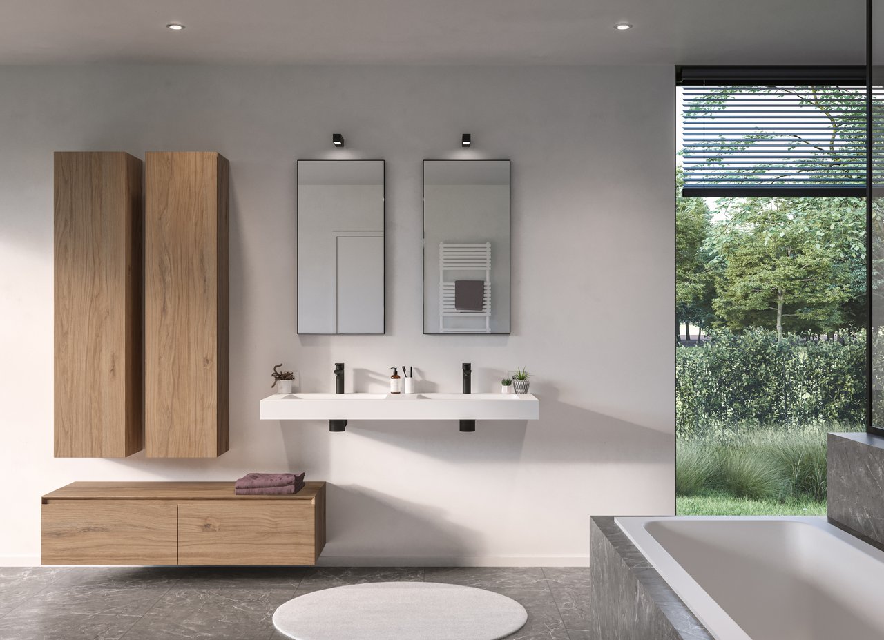 Storke Edge Modulo meuble sous-lavabo suspendu 130 x 48 cm chêne brut 2 tiroirs