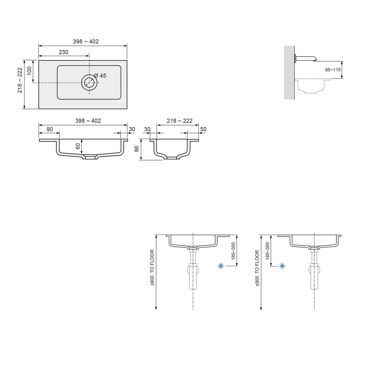 Storke Edge meuble wc suspendu 40 x 22 cm blanc mat avec Fina lavabo en quartz mat