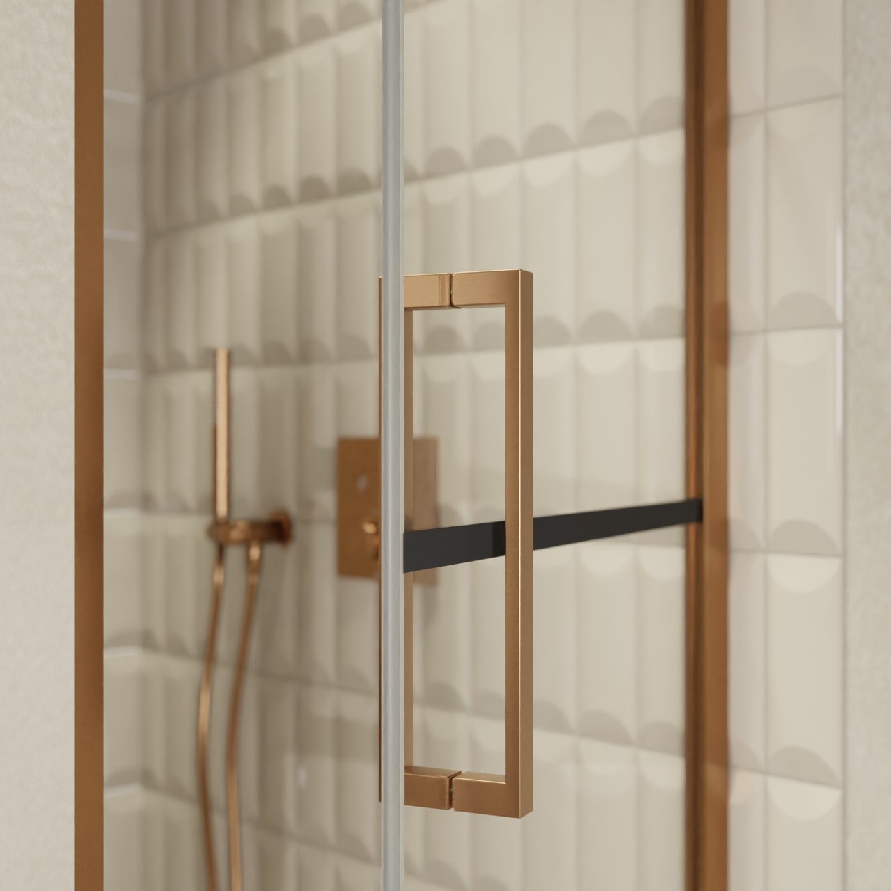 Balmani Senses Design Dusche Drehtür, Rechts, 90 cm x 210 cm, Lined, Profil Brushed Rosegold