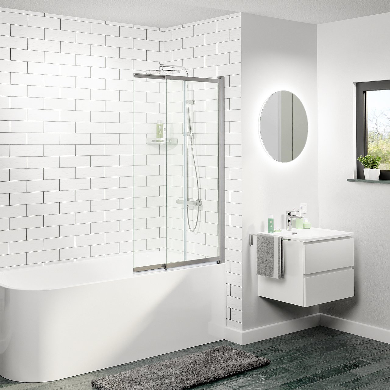 Luca Varess Vetras uitschuifbare badwand 100 cm helder glas glanzend zilver profiel