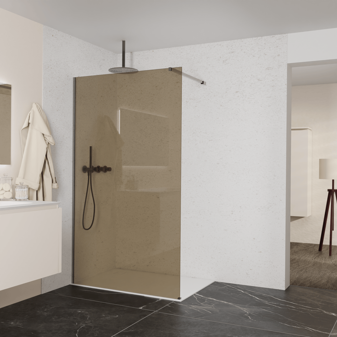 Balmani Modular Walk-In Dusche: 120 x 200 cm, Bronze Glas, Profil Brushed GunMetal