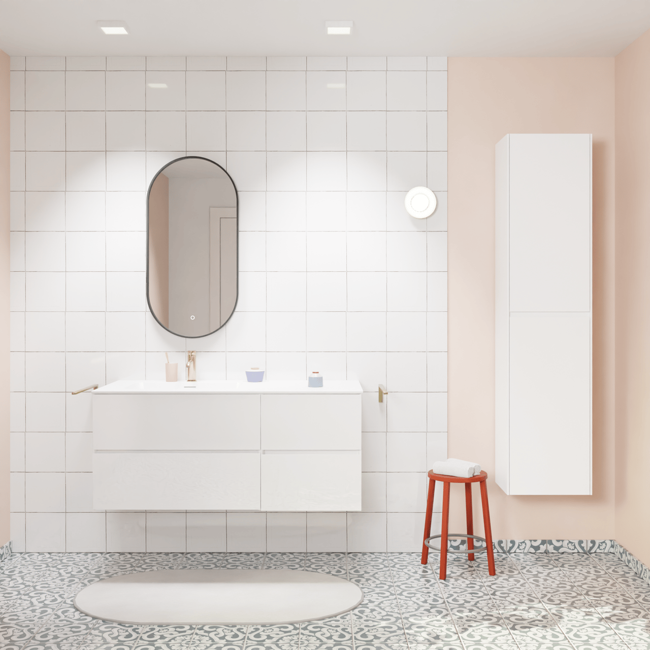 Storke Edge meuble salle de bains suspendu 120 x 52 cm blanc brillant avec Mata plan vasque asymétrique à gauche en solid surface blanc mat