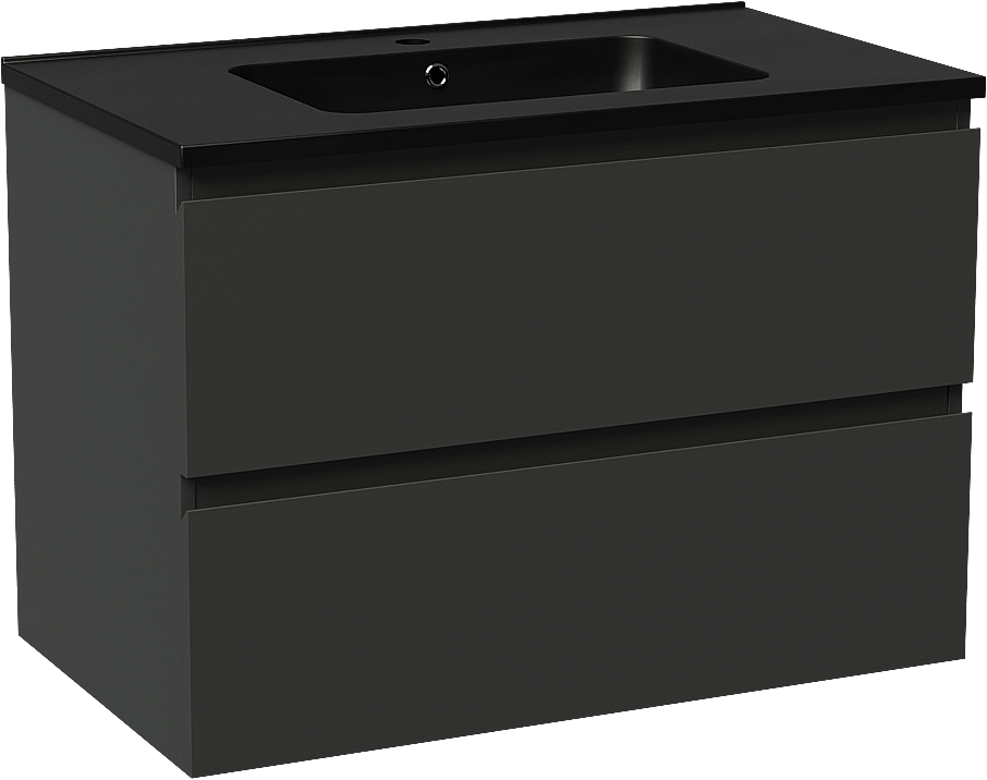 Linie Lado zwevend badmeubel 80 x 46 cm mat zwart met Vano enkele wastafel in composietmarmer mat zwart