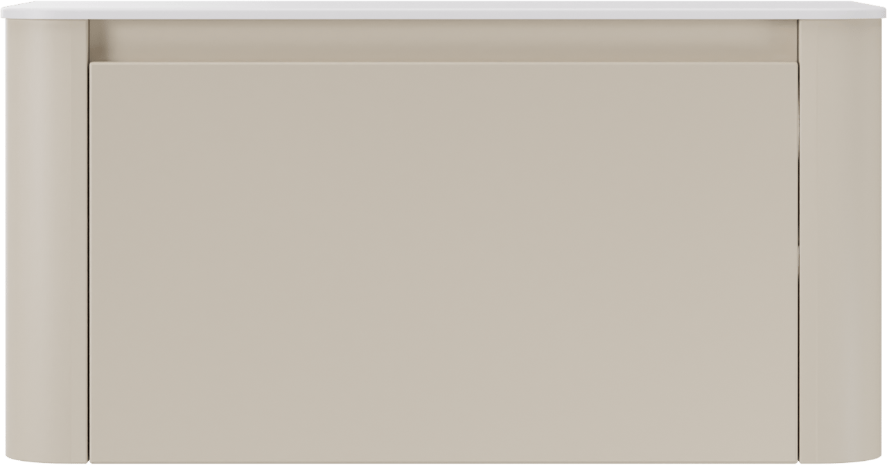 Storke Soft zwevend badmeubel 100 x 46 cm Sand mat met Tavola Soft enkel wastafelblad in solid surface mat wit