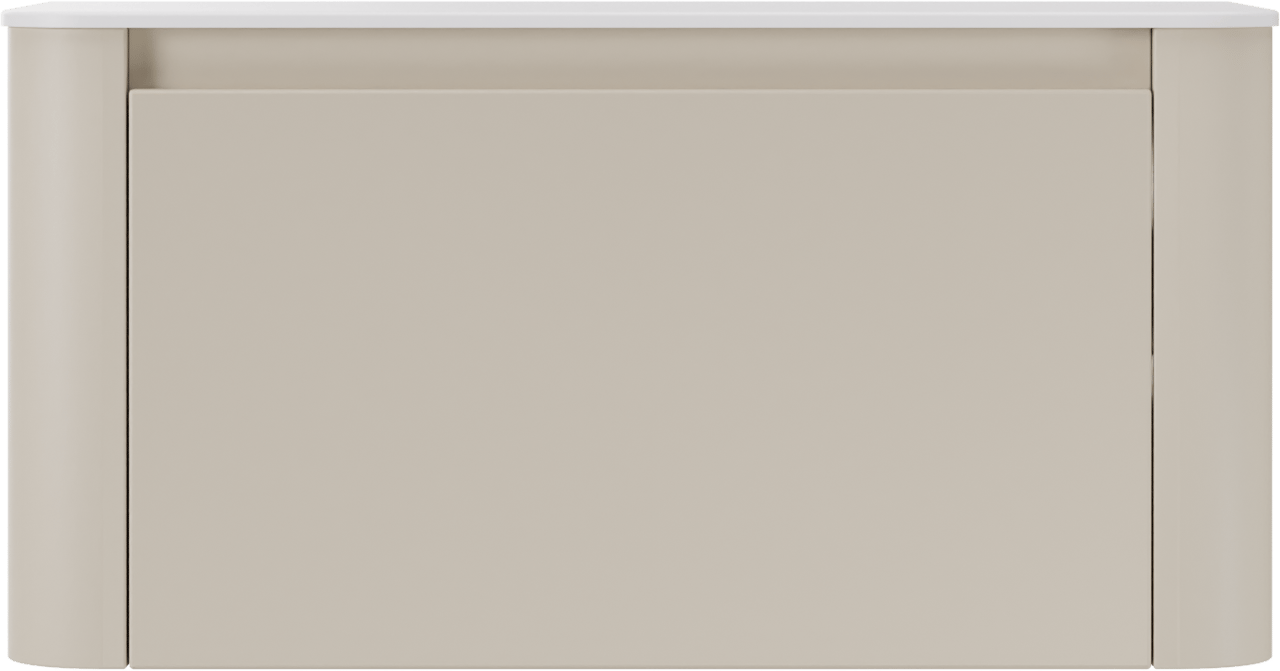 Storke Soft zwevend badkamermeubel 100 x 46 cm Sand mat met Tavola Soft enkele tablet in solid surface mat wit