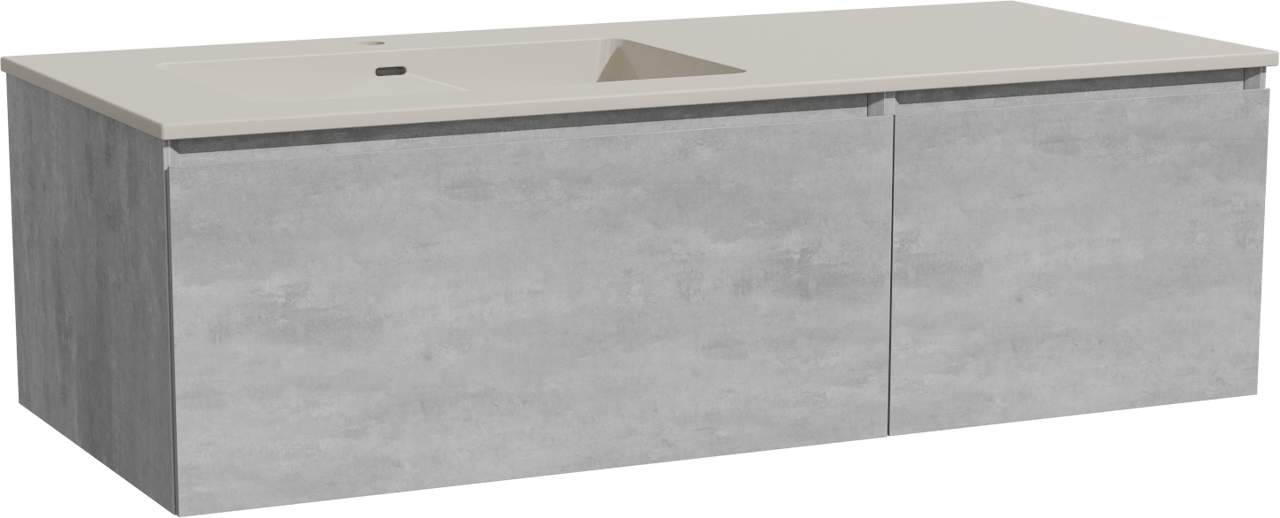 Storke Edge zwevend badkamermeubel 120 x 52 cm beton donkergrijs met Diva asymmetrisch linkse wastafel in top solid zijdegrijs