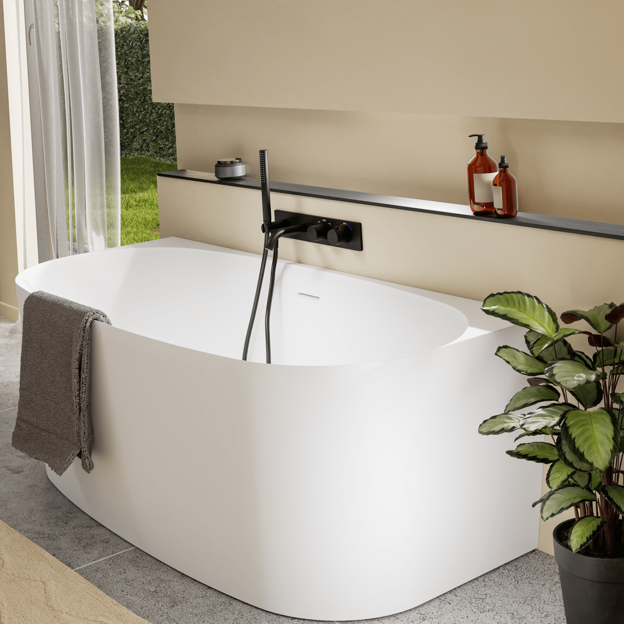 Blaufoss Round inbouw badkraan thermostatisch met handdouche Mat Zwart incl. inbouwelement