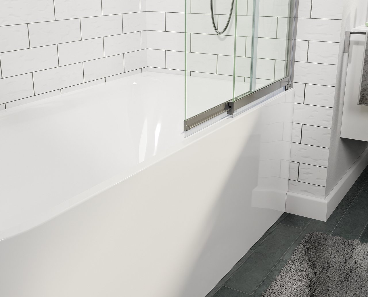 Luca Varess Vetras erweiterbare Badewannenaufsatz 100 cm, Klarglas, Silber Profil