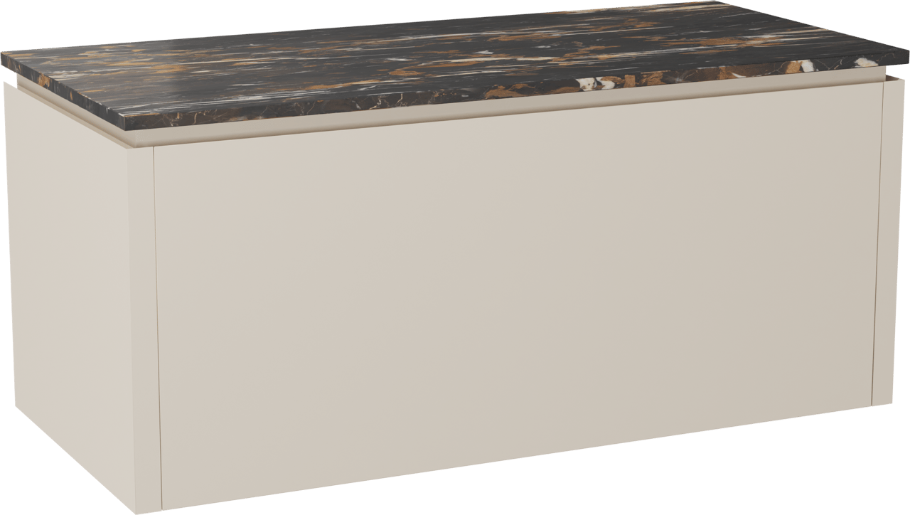 Balmani Eclips zwevend badkamermeubel 120 x 55 cm Sandbeige met Stretto enkel tablet in Portoro Gold marmer