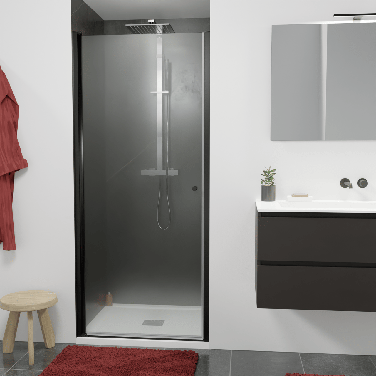 Luca Varess Kuresa porte pivotante 90 x 200 cm verre transparent profil noir mat