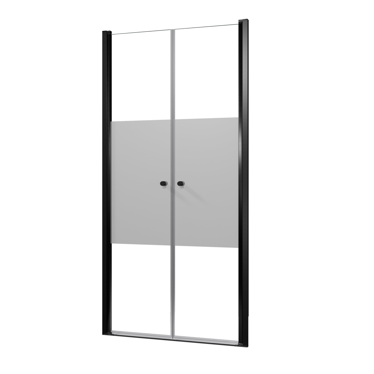 Luca Varess Kuresa douche pendeldeur 100 x 200 cm helder glas met matte strook mat zwart profiel