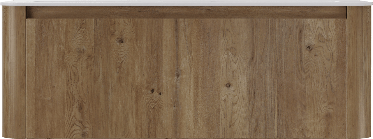 Storke Soft hängendes Möbelstück Set: 140 x 46 cm, Eiche rau, mit Mata Soft Doppelwaschtischplatte Solid Surface Weiβ matt