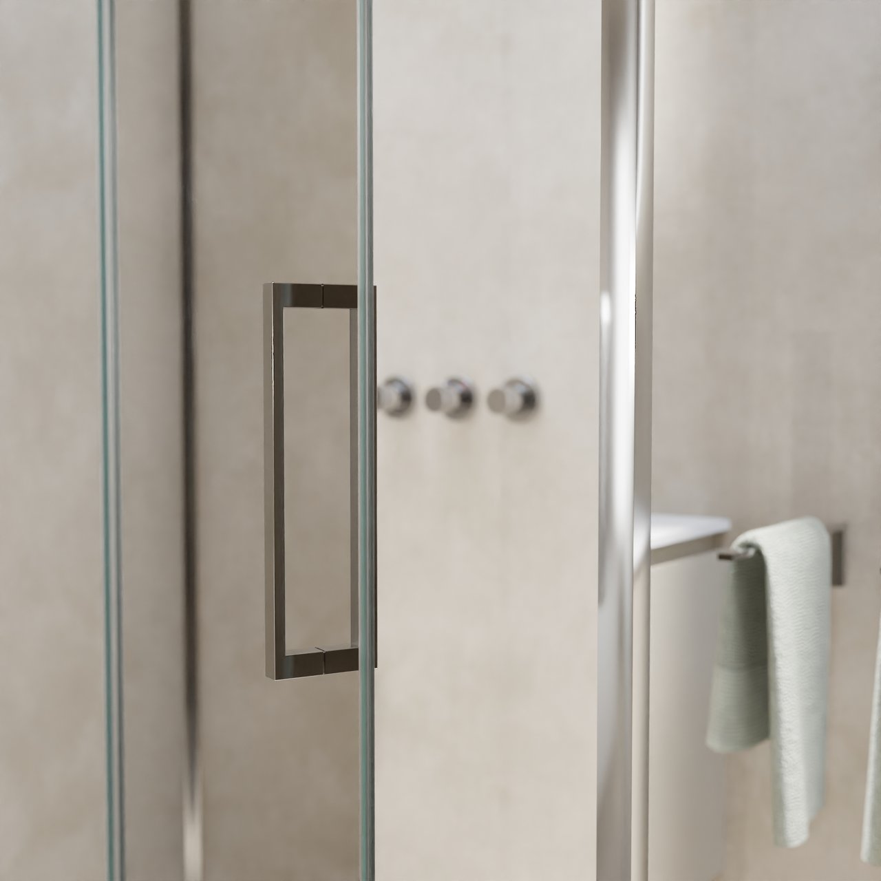 Balmani Senses Design Eckdusche: Drehtür (Links) mit fixierte Seitenwand, 140 x 80 cm, Klarglas, Profil Chrom, inklusive Coating