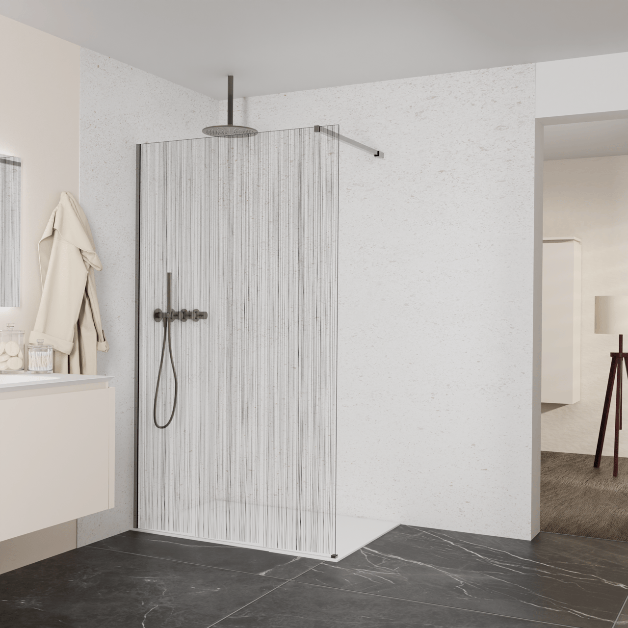Balmani Modular douche à l'italienne: 120 x 200 cm, Mikado, avec coating, Profil Brushed GunMetal