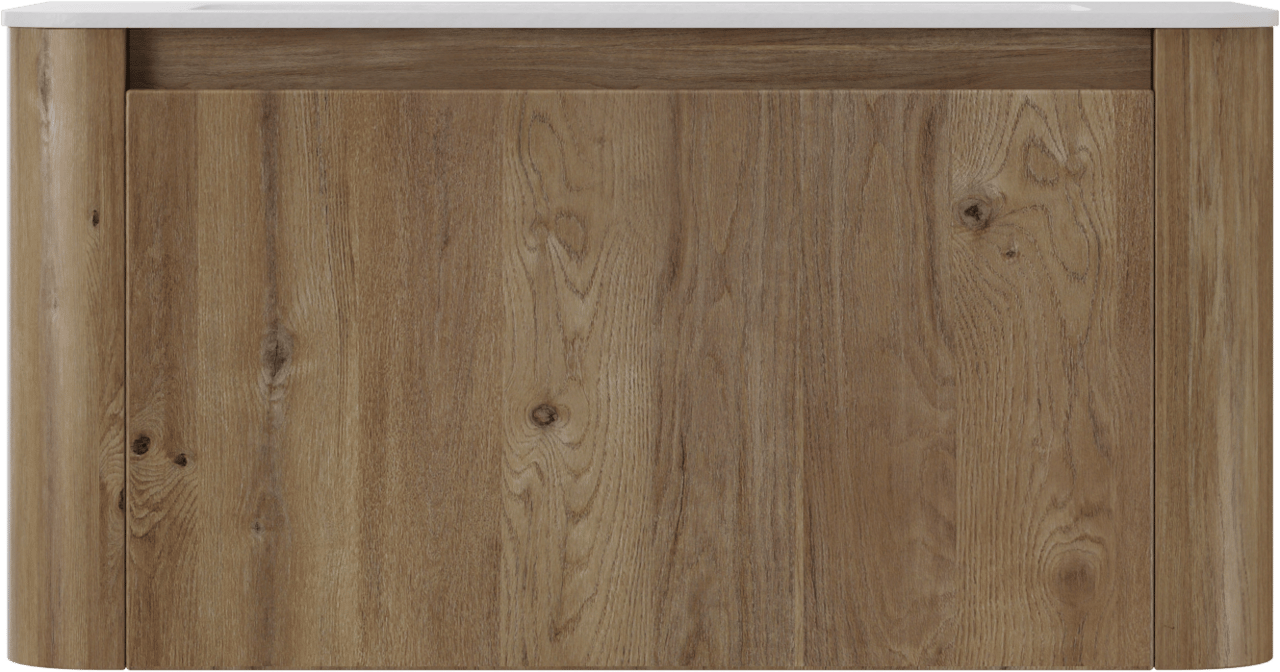 Storke Soft zwevend badkamermeubel 100 x 46 cm ruwe eik met Mata Soft enkele wastafel in solid surface mat wit