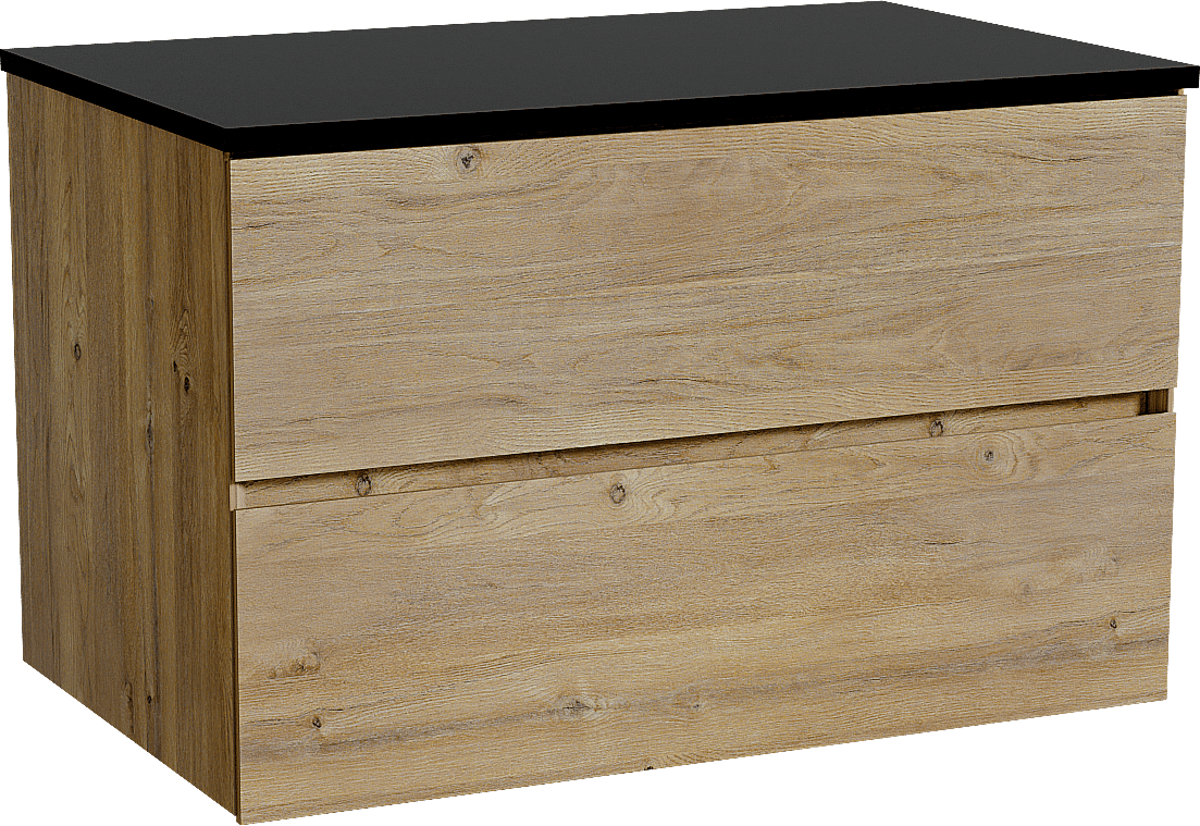 Storke Edge meuble salle de bains suspendu 85 x 52 cm chêne brut avec Panton tablette simple en mdf enduit de poudre noir mat