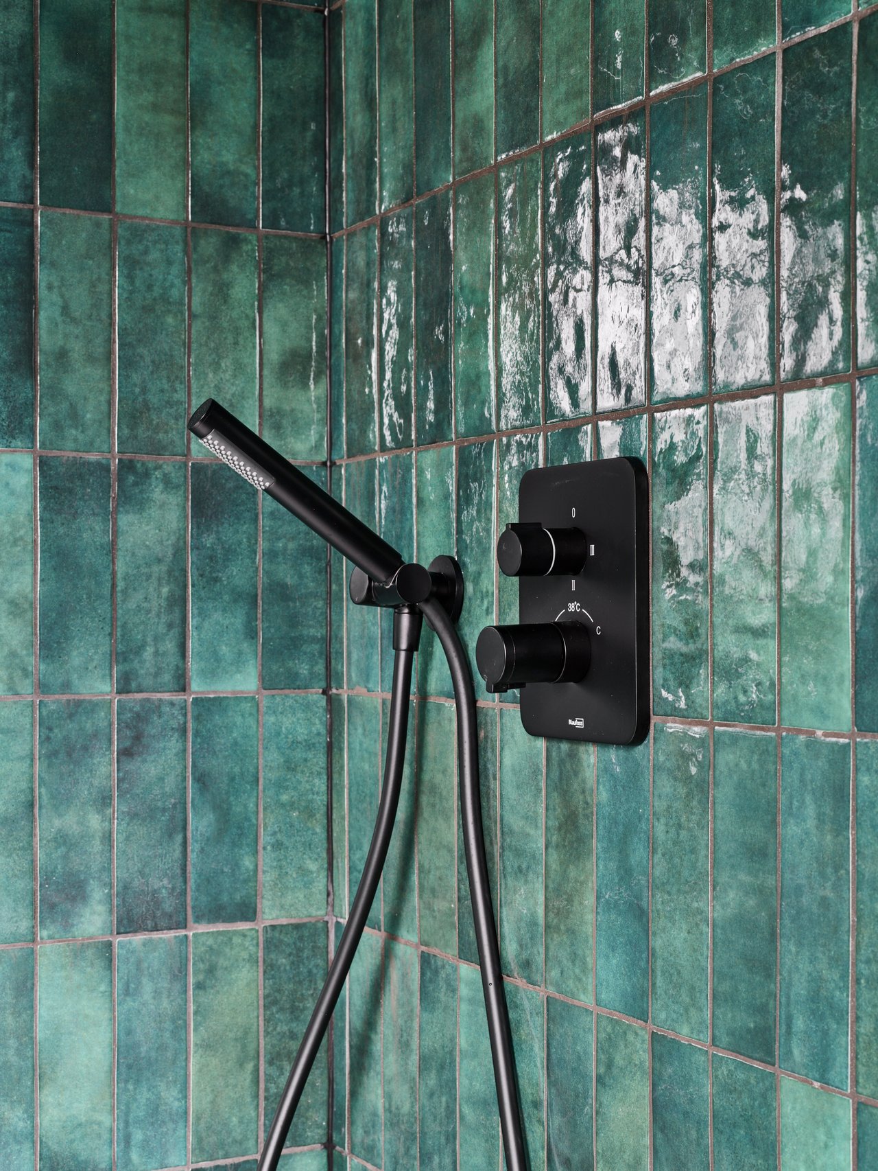 Blaufoss Round douchekop met doucheslang en aansluiting 1 straalsoort Mat Zwart