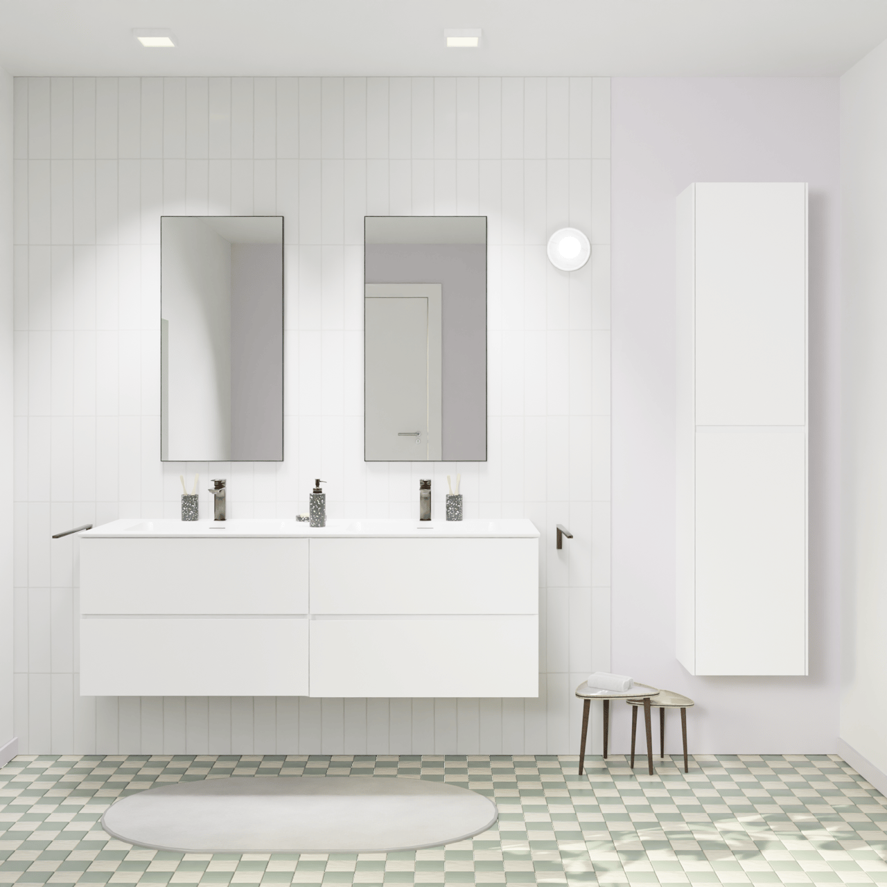 Storke Edge meuble salle de bains suspendu 150 x 52 cm blanc mat avec Mata double vasque en solid surface blanc mat