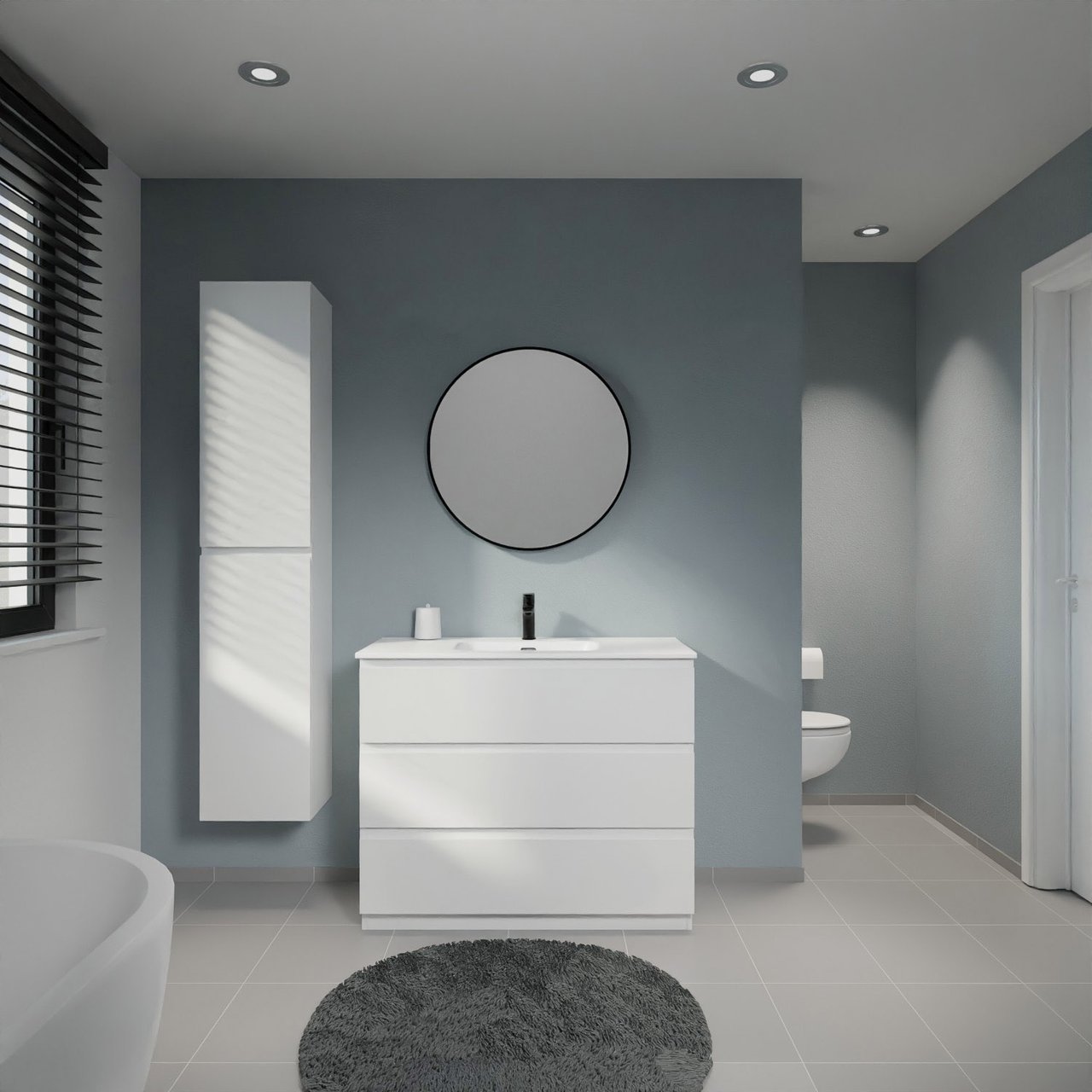 Linie Lado meuble salle de bains à poser 100 x 46 cm blanc mat avec Baro plan simple en porcelaine blanc mat