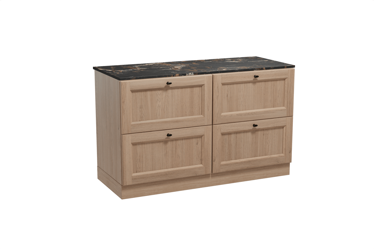 Balmani Lemon staand badmeubel 135 x 55 cm verweerd eiken met Stretto enkel of dubbel wastafelblad in marmer portoro gold