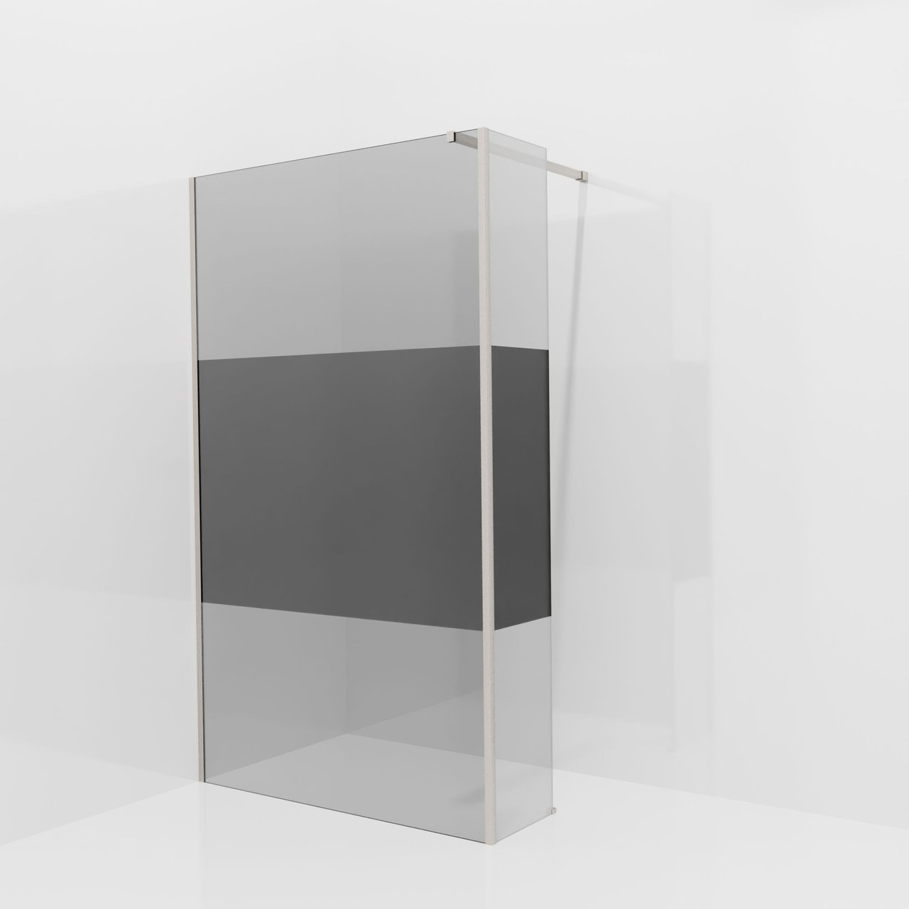 Balmani Modular Walk-In Dusche mit fester Seitenwand: 120 x 200 cm, Rauchglas mit mattiertem Streifen, inklusive Coating, Profil Brushed CoolMetal