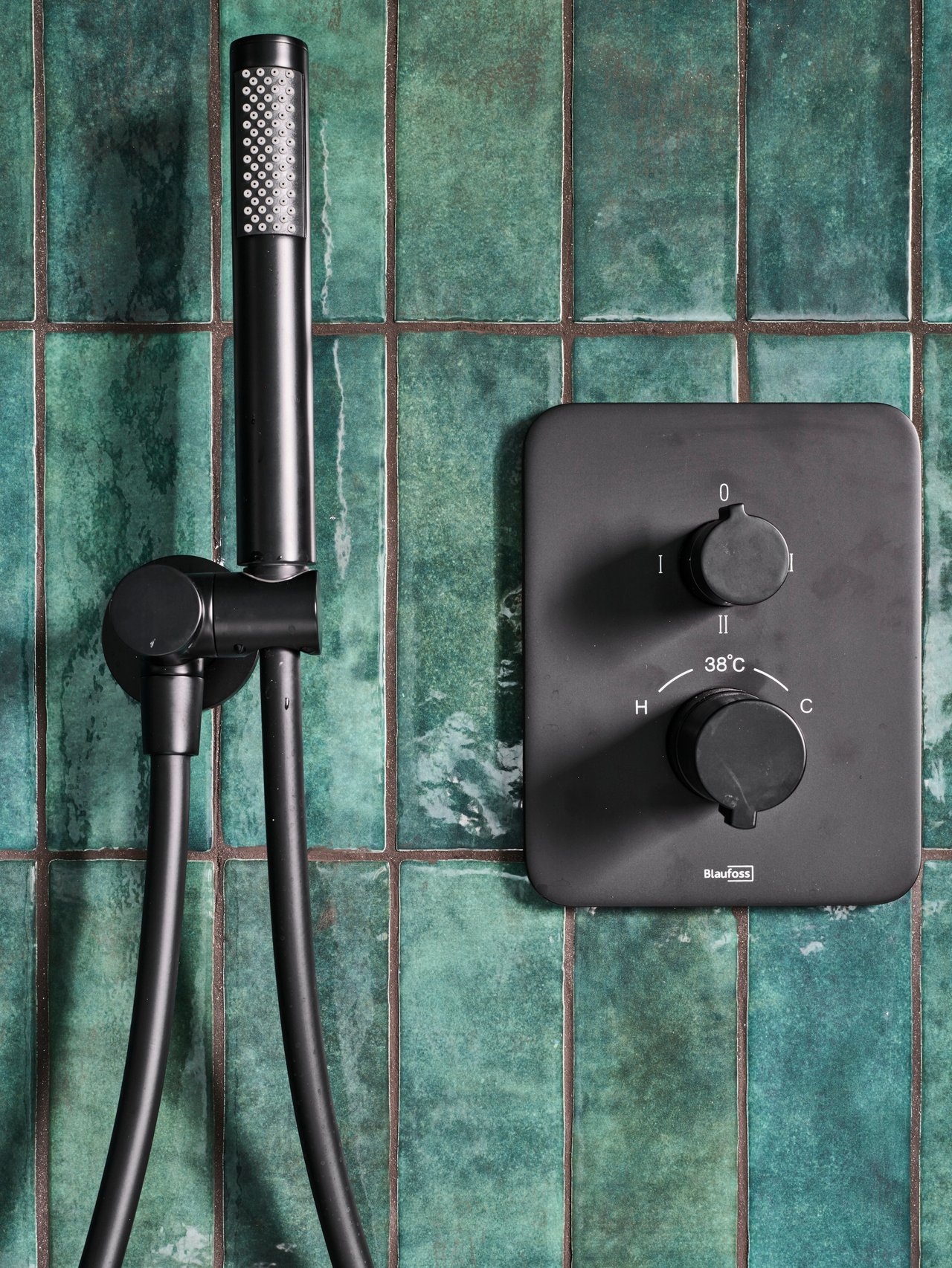 Blaufoss Round douchekop met doucheslang en aansluiting 1 straalsoort Mat Zwart