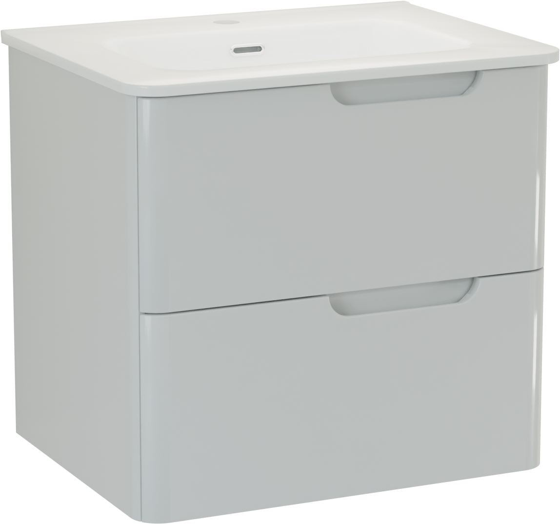 Linie Curvo meuble salle de bains suspendu 60 x 46 cm blanc brillant avec Baro Curvo plan simple en porcelaine blanc brillant