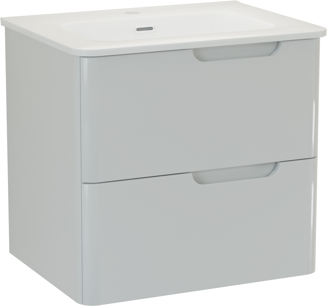 Linie Curvo hängendes Möbelstück Set: 60 x 46 cm, Weiβ glänzend, mit Baro Curvo Einzelwaschtisch Keramik Weiβ glänzend