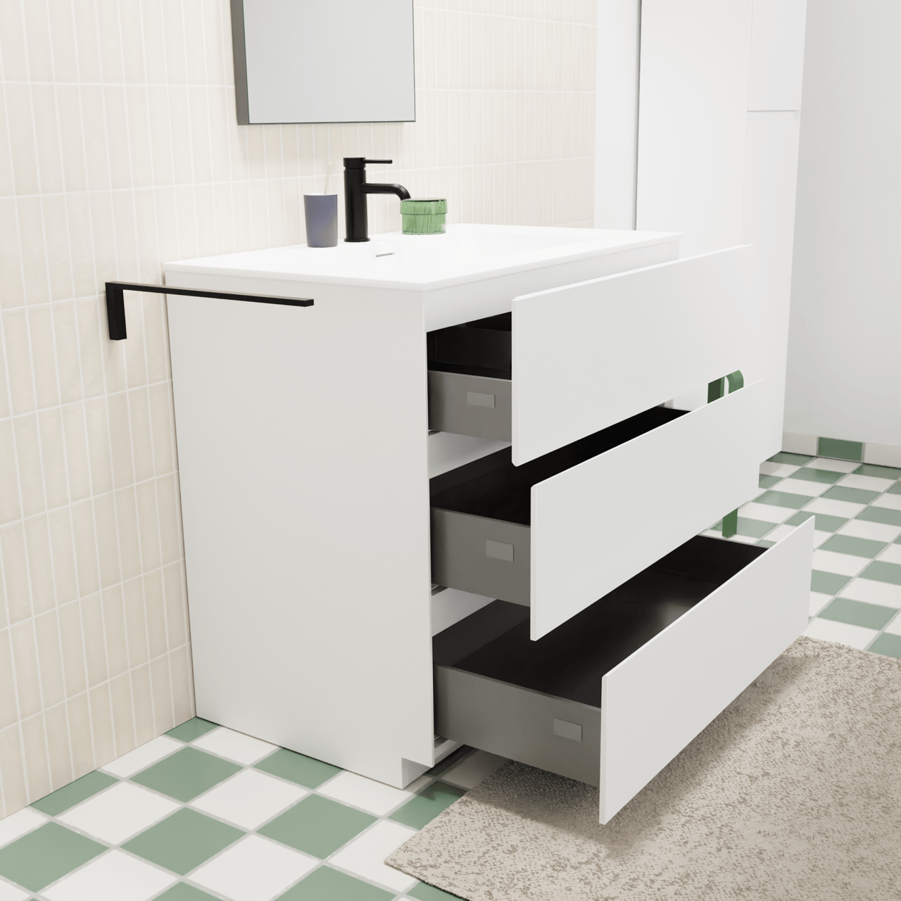 Storke Edge meuble salle de bains à poser 85 x 52 cm blanc mat avec Mata plan simple en solid surface blanc mat