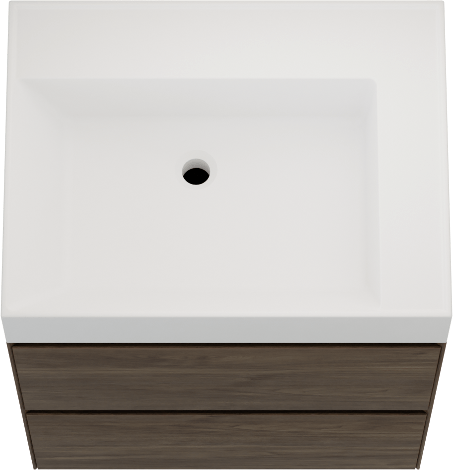 Balmani Mitra Compact hängendes Möbelstück Set: 60 x 46 cm, Amerikanischer Nussbaum, mit Argila Waschtisch links Marmorkomposit matt Weiβ