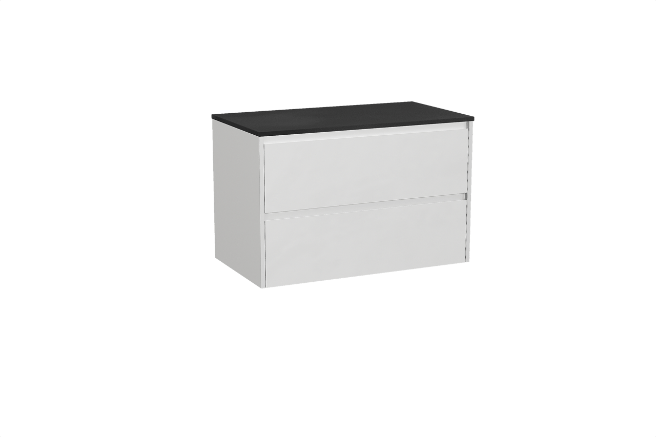 Storke Seda hängendes Möbelstück Set: 95 x 52 cm, Weiß matt, mit Panton Einzel Waschtischplatte, Pulverbeschichtetes MDF Schwarz matt