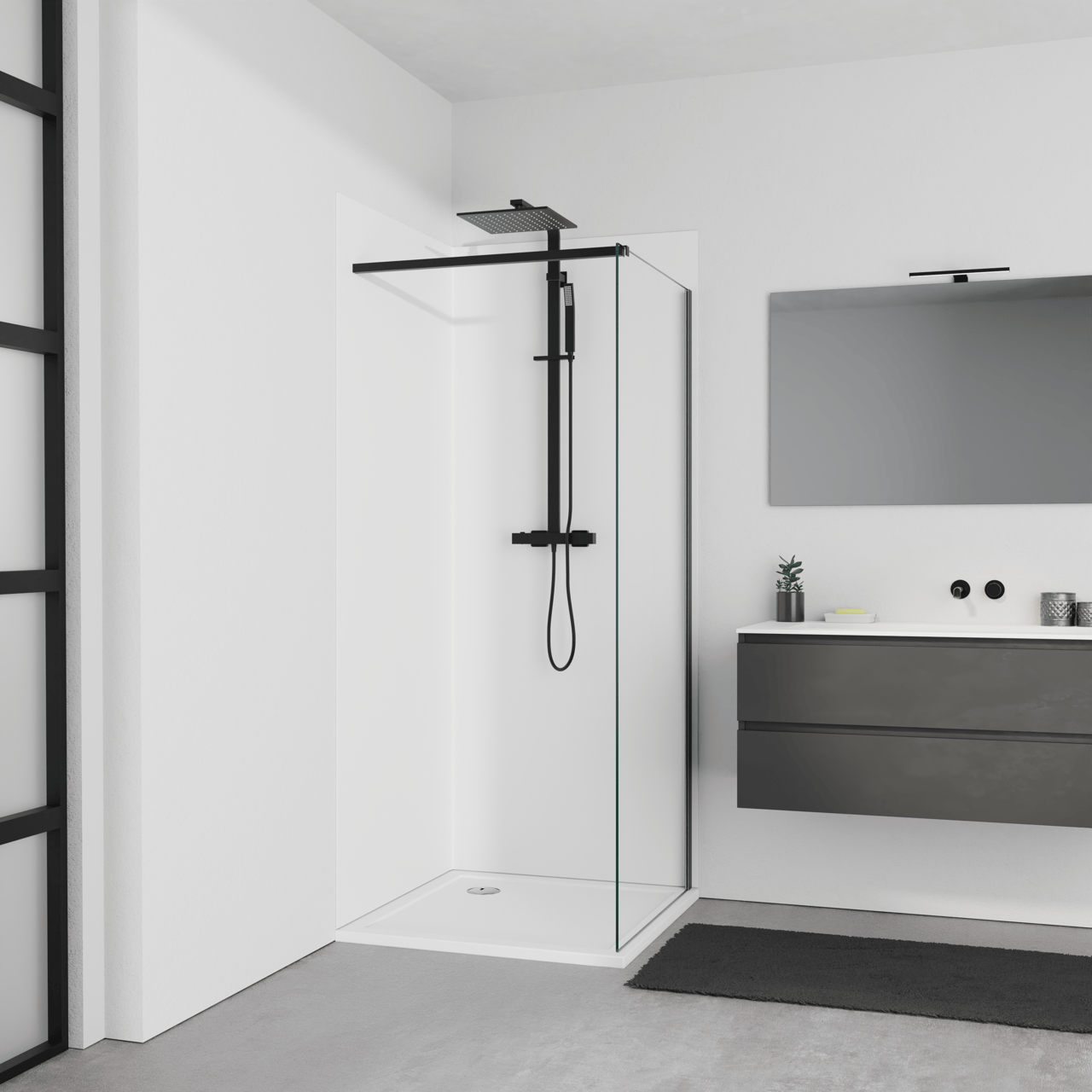 Luca Varess Silk panneau mural de douche 90 x 90 x 220 cm acrylique blanc mat, incl. profilé d'angle