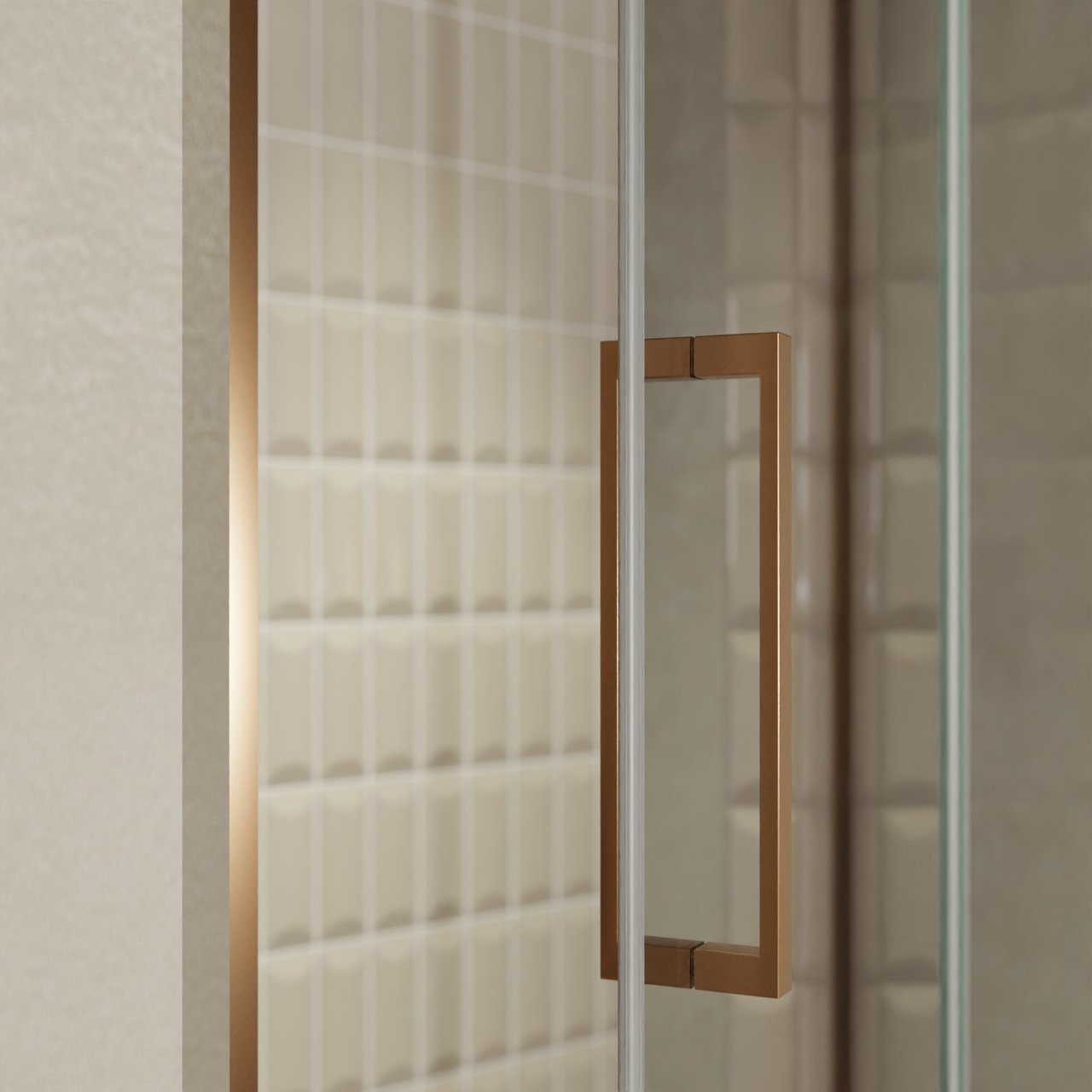 Balmani Senses Design porte pivotante à droite 140 cm x 210 cm verre Miroir Reflex, Profil Brushed Rosegold, coating inclus