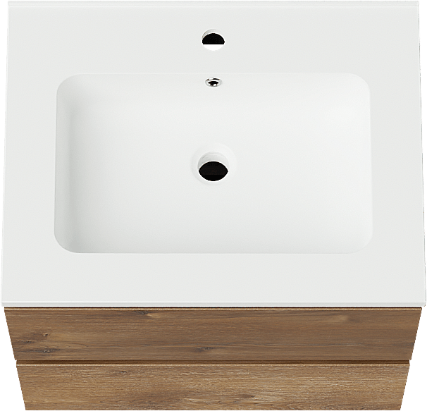 Linie Lado zwevend badmeubel 60 x 46 cm bruin eiken met Vano enkele wastafel in composietmarmer mat wit