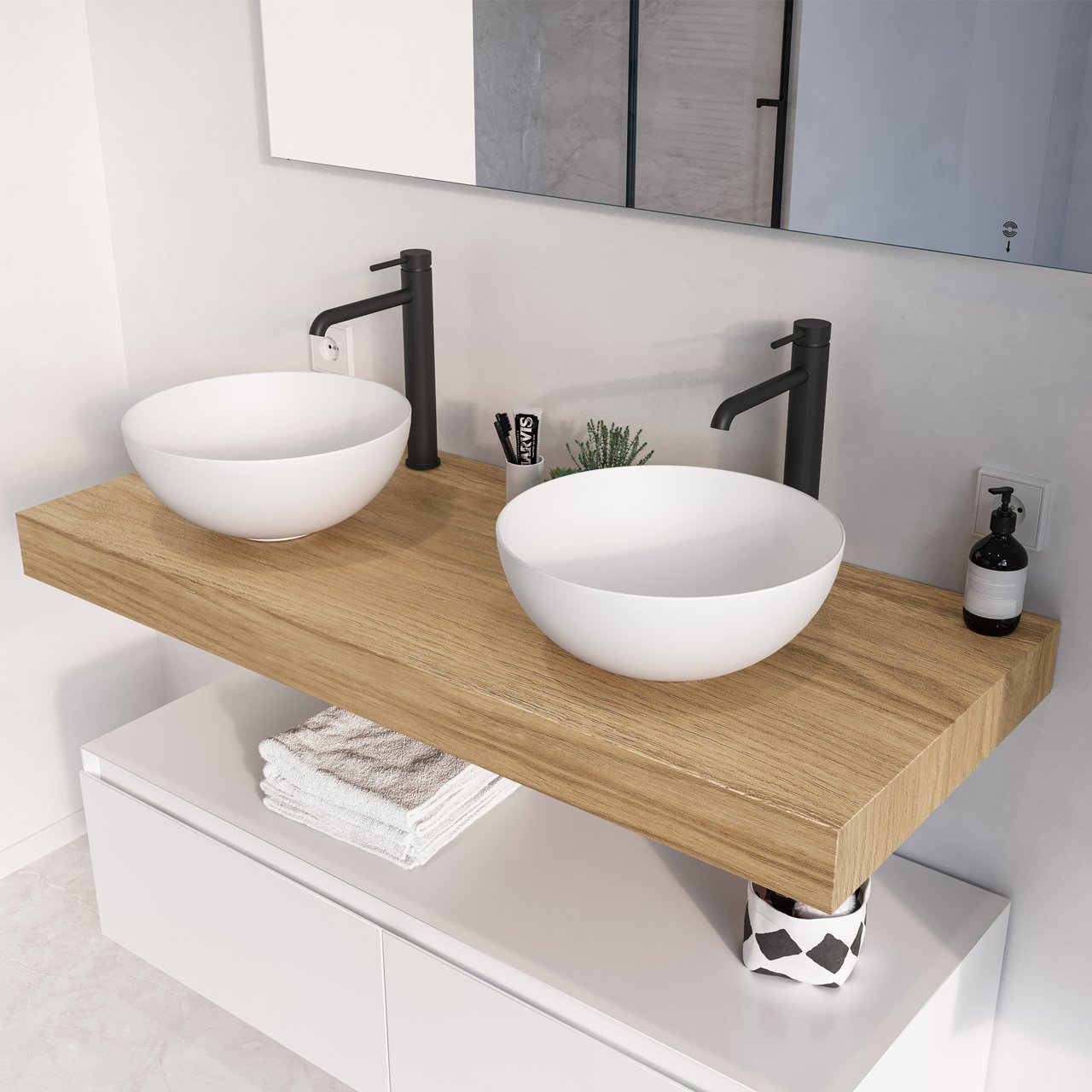 Blaufoss Round robinet de lavabo réhaussé noir mat