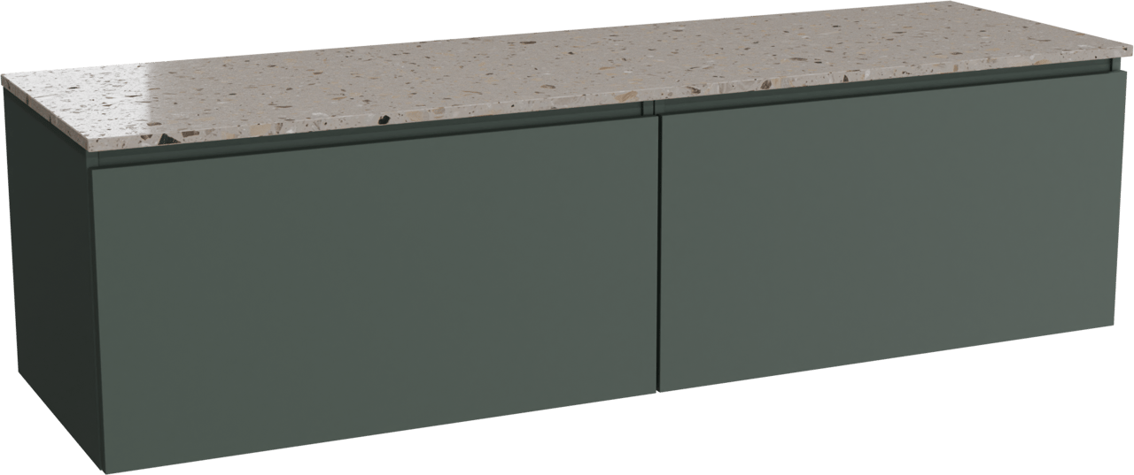 Balmani Sfera zwevend badmeubel 180 x 55 cm forest met Stretto enkel of dubbel wastafelblad in terrazzo greige terrazzo